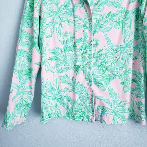 Lilly Pulitzer Button Down Pajama Top in Mandevilla Baby Pink Sand - Picture 5 of 7